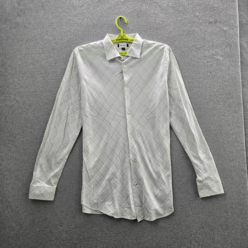 Banana Republic Men Button Up Shirt XL 17 1/2 White Plaid‎ Slim Long Sleeve